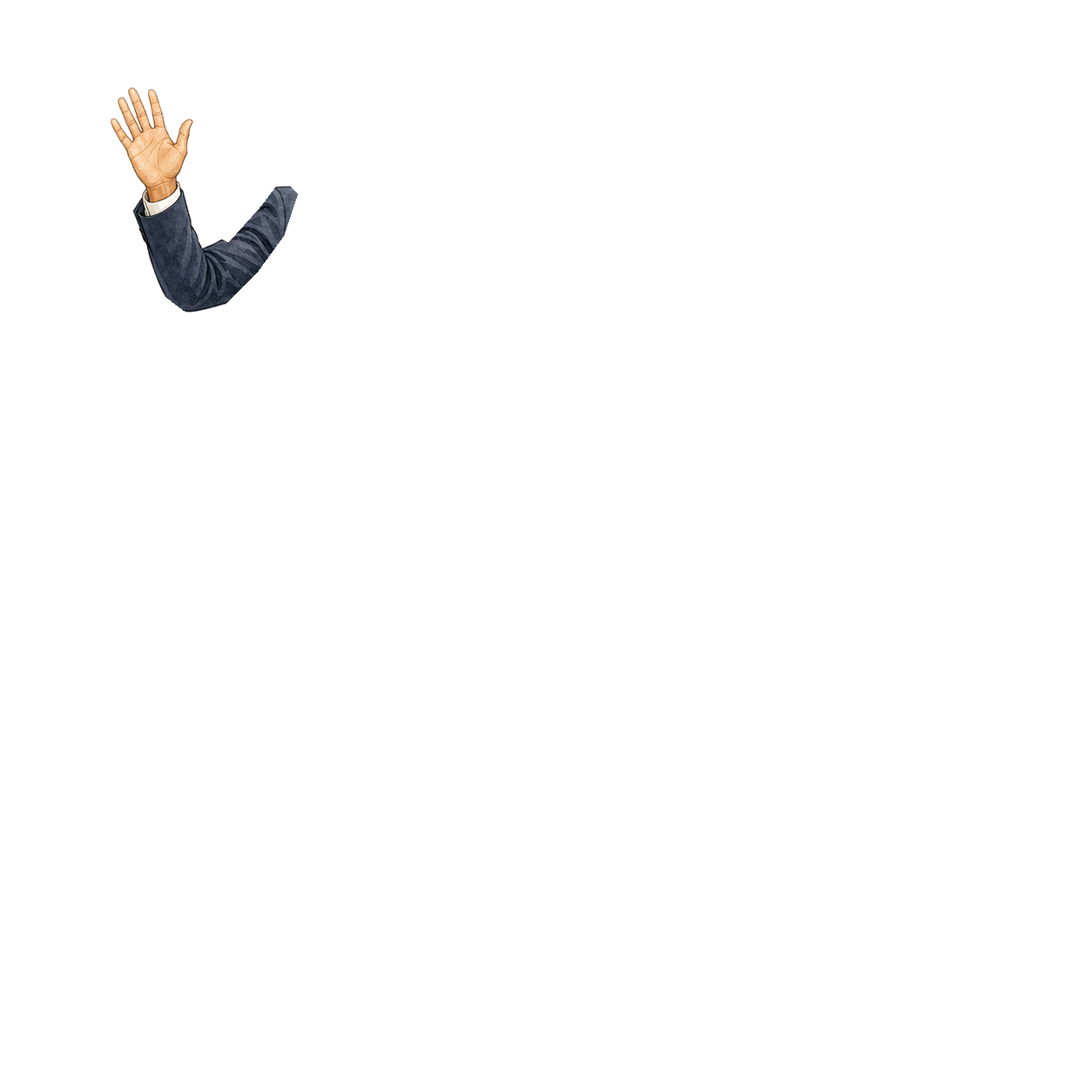 Illustrated outer waving arm for the BLEU real estate agent celebration animation