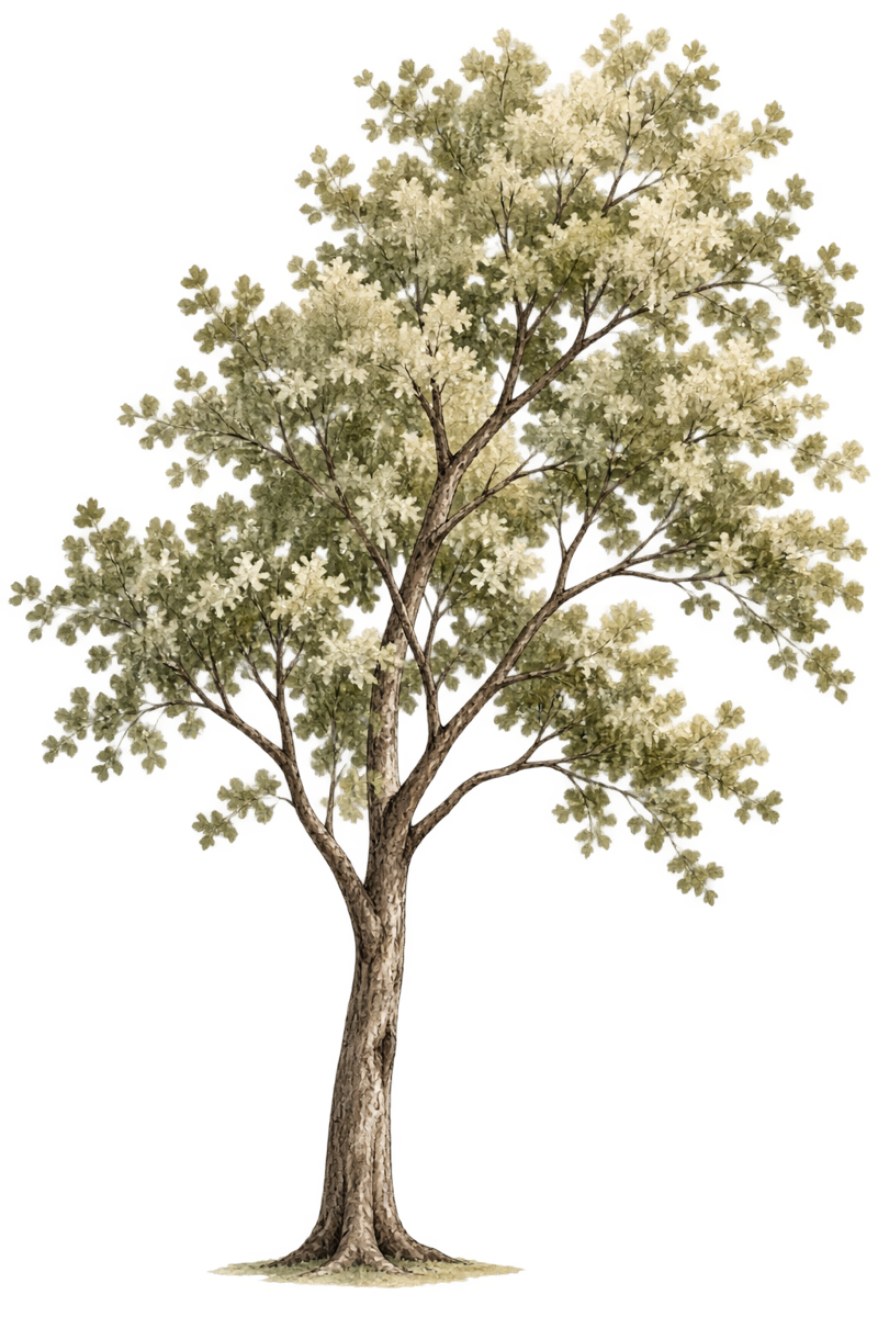 Watercolor street tree with an airy asymmetrical canopy